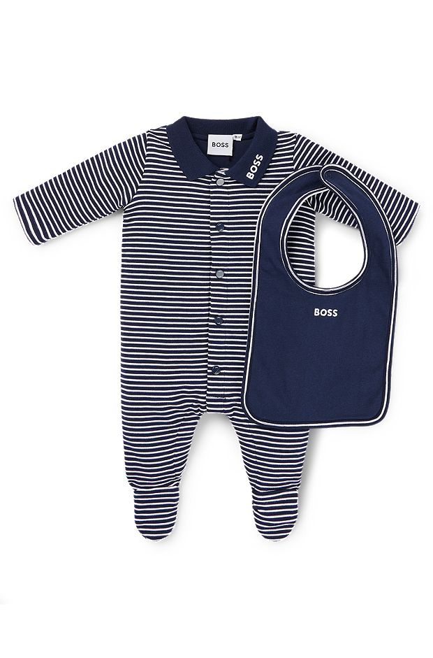 Gift-boxed sleepsuit and bib set for babies, Dark Blue