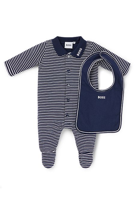 Juego de pijama y babero para bebés en caja de regalo, Azul oscuro