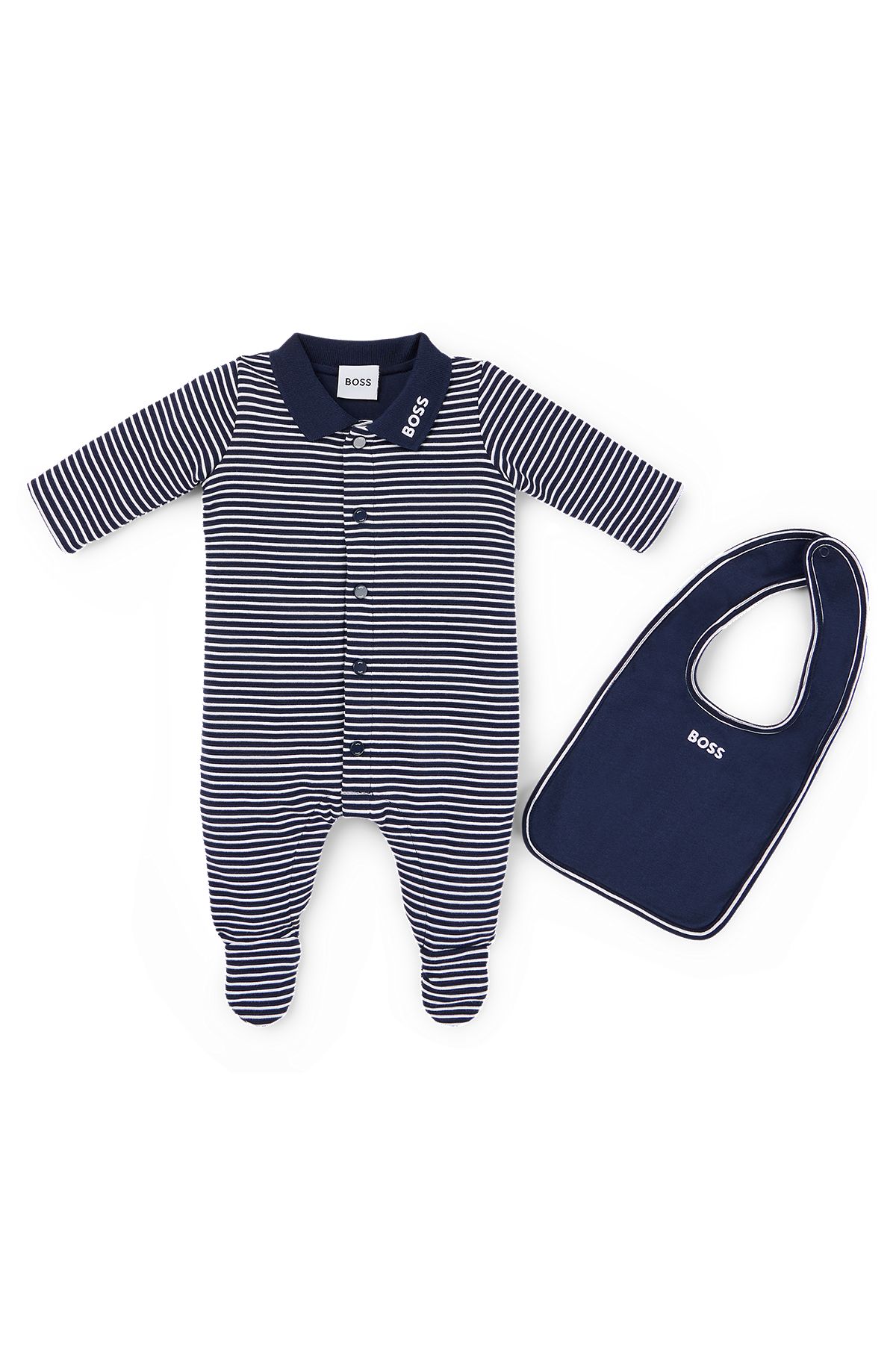 Gift-boxed sleepsuit and bib set for babies, Dark Blue