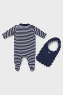 Gift-boxed sleepsuit and bib set for babies, Dark Blue