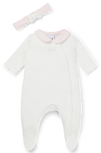 Geschenk-Set mit Baby-Pyjama und -Stirnband, Weiß