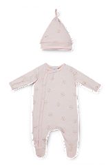 Gift-boxed logo sleepsuit and hat for babies, light pink