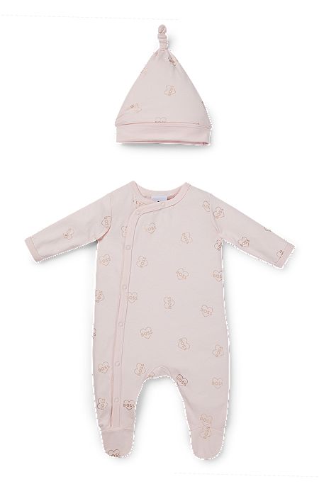Gift-boxed logo sleepsuit and hat for babies, light pink