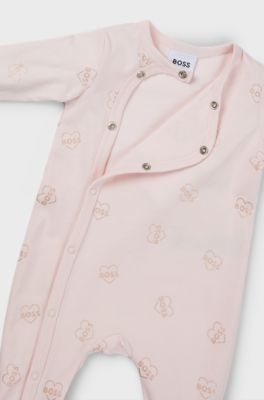 Gift-boxed logo sleepsuit and hat for babies, light pink