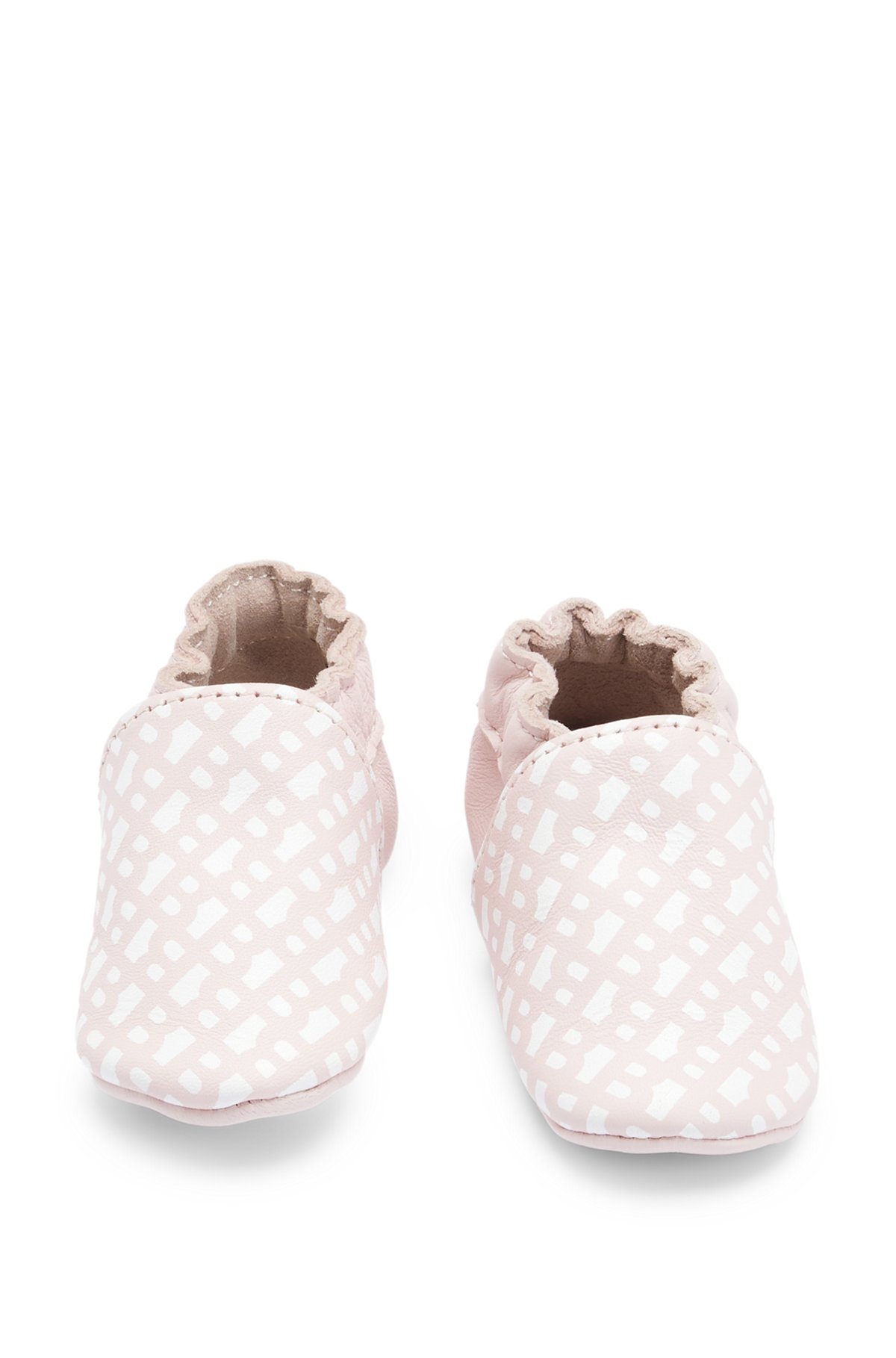 Gift-boxed monogram-print leather slippers for babies, light pink