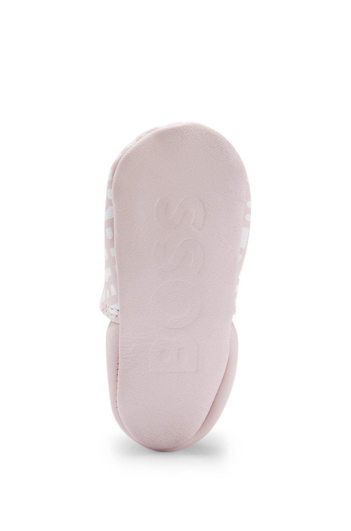 Gift-boxed monogram-print leather slippers for babies, light pink