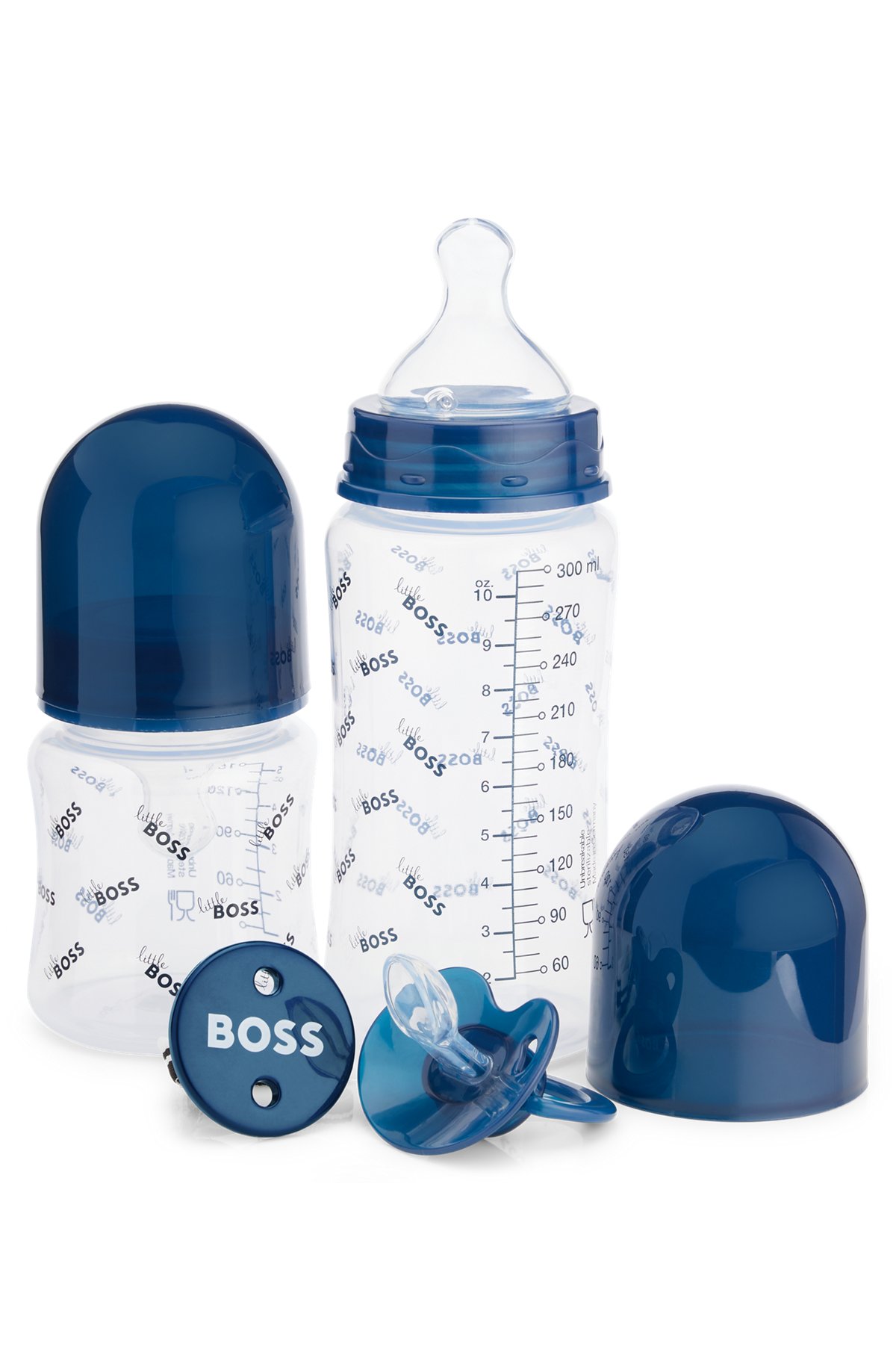 Gift-boxed set of baby bottles, dummy and clip, Dark Blue