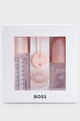 Gift-boxed set of baby bottles, dummy and clip, light pink