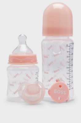 Gift-boxed set of baby bottles, dummy and clip, light pink