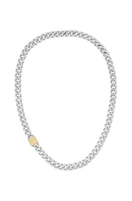 Collar con cadena de bordillo de acero inoxidable con monograma cuadrado, Assorted-Pre-Pack