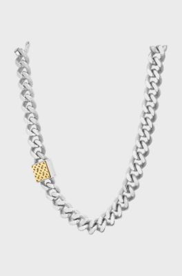 Stainless-steel curb-chain necklace with monogram square, Assorted-Pre-Pack