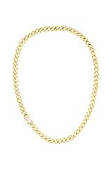 Yellow-gold-effect curb-chain necklace with monogram square, Gold