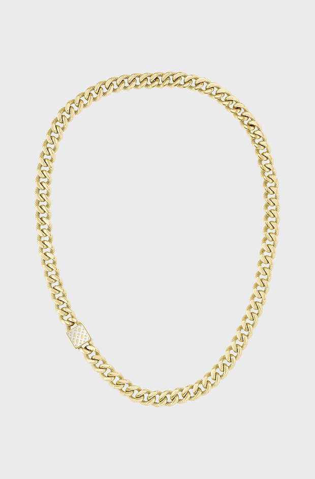 Gold-tone textured-chain necklace with monogram closure, Gold