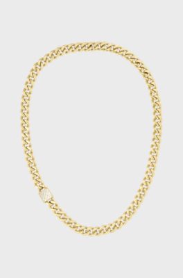 Gold-tone textured-chain necklace with monogram closure, Gold tone