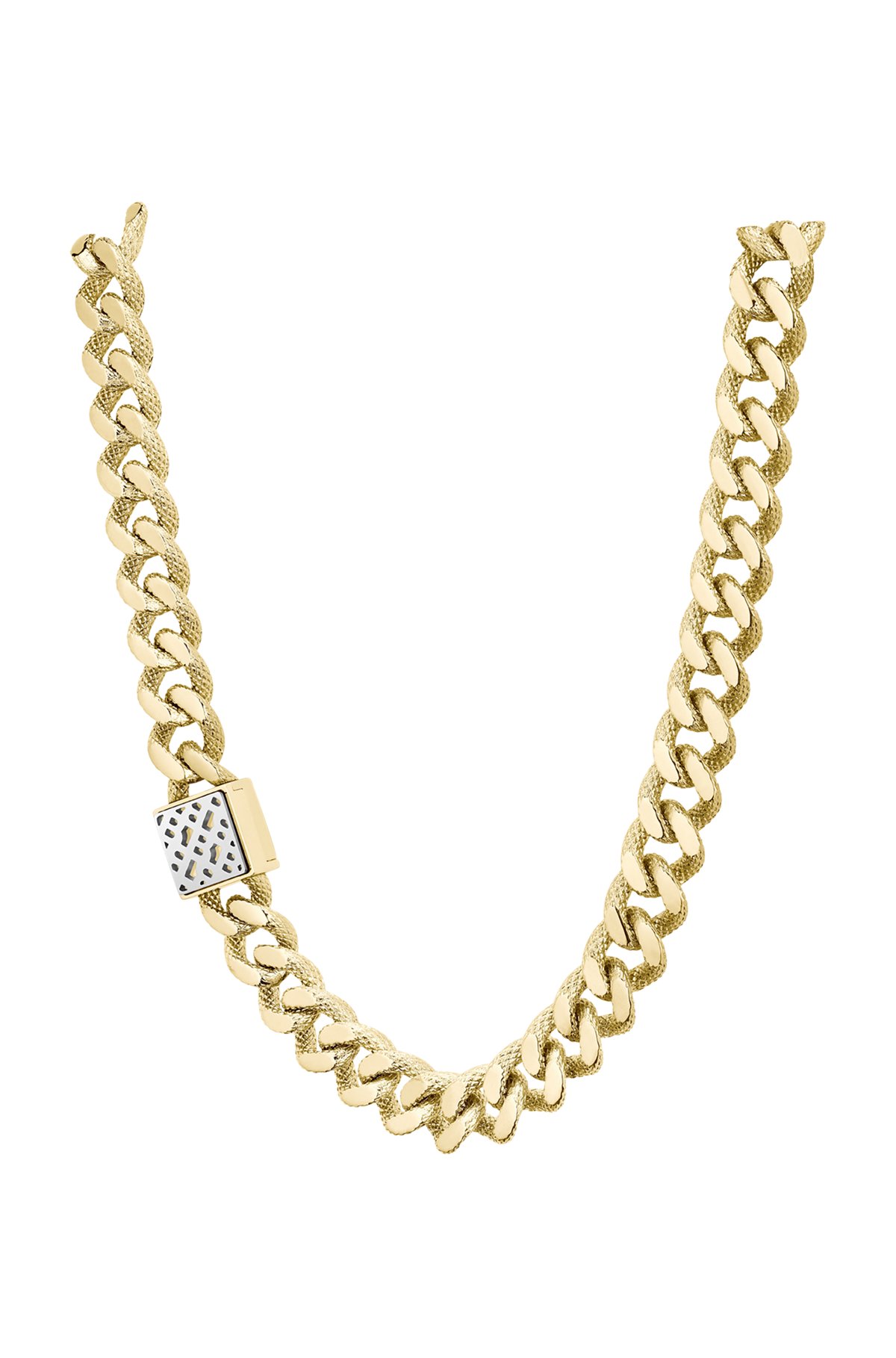 Yellow-gold-effect curb-chain necklace with monogram square, Gold