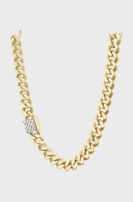Gold-tone textured-chain necklace with monogram closure, Gold tone