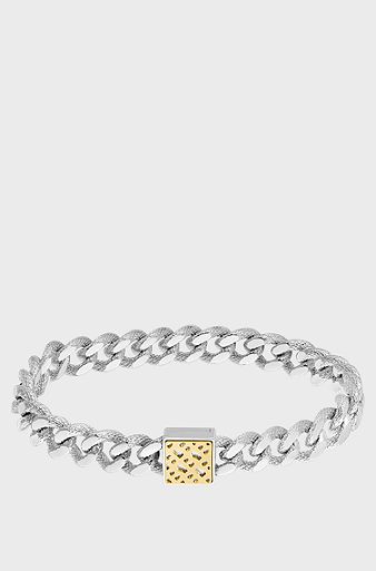 Silver-tone textured-chain bracelet with monogram closure, Silver