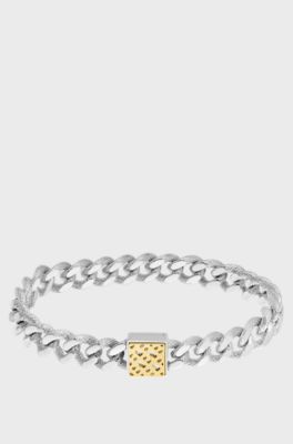 Silver-tone textured-chain bracelet with monogram closure, Silver tone