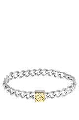 Silver-tone textured-chain bracelet with monogram closure, Silver