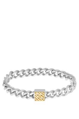 Bracelet avec chaîne argentée texturée et fermoir monogrammé