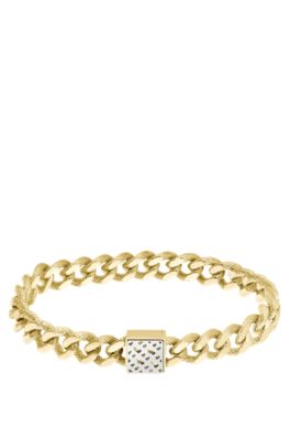 Gold-tone textured-chain bracelet with monogram closure, Gold tone
