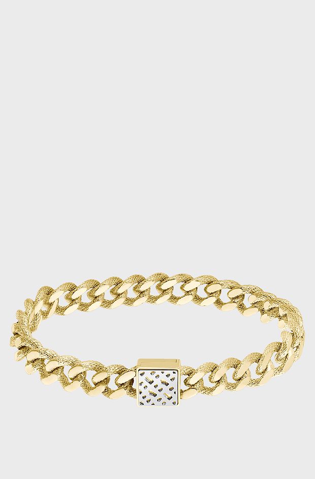 Gold-tone textured-chain bracelet with monogram closure, Gold