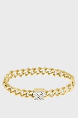 Gold-tone textured-chain bracelet with monogram closure, Gold tone
