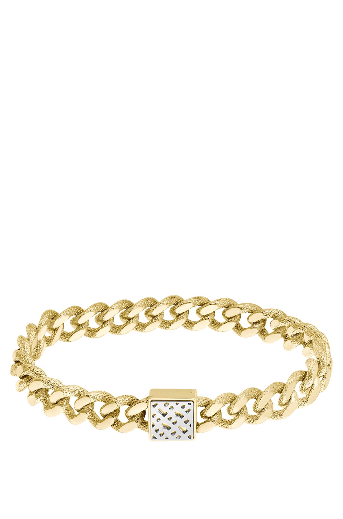 Yellow-gold-effect curb-chain bracelet with monogram square, Gold