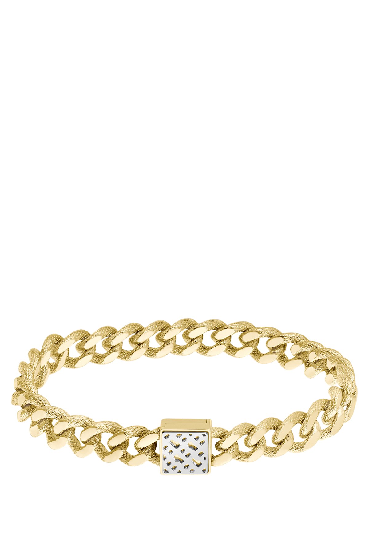 Yellow-gold-effect curb-chain bracelet with monogram square, Gold