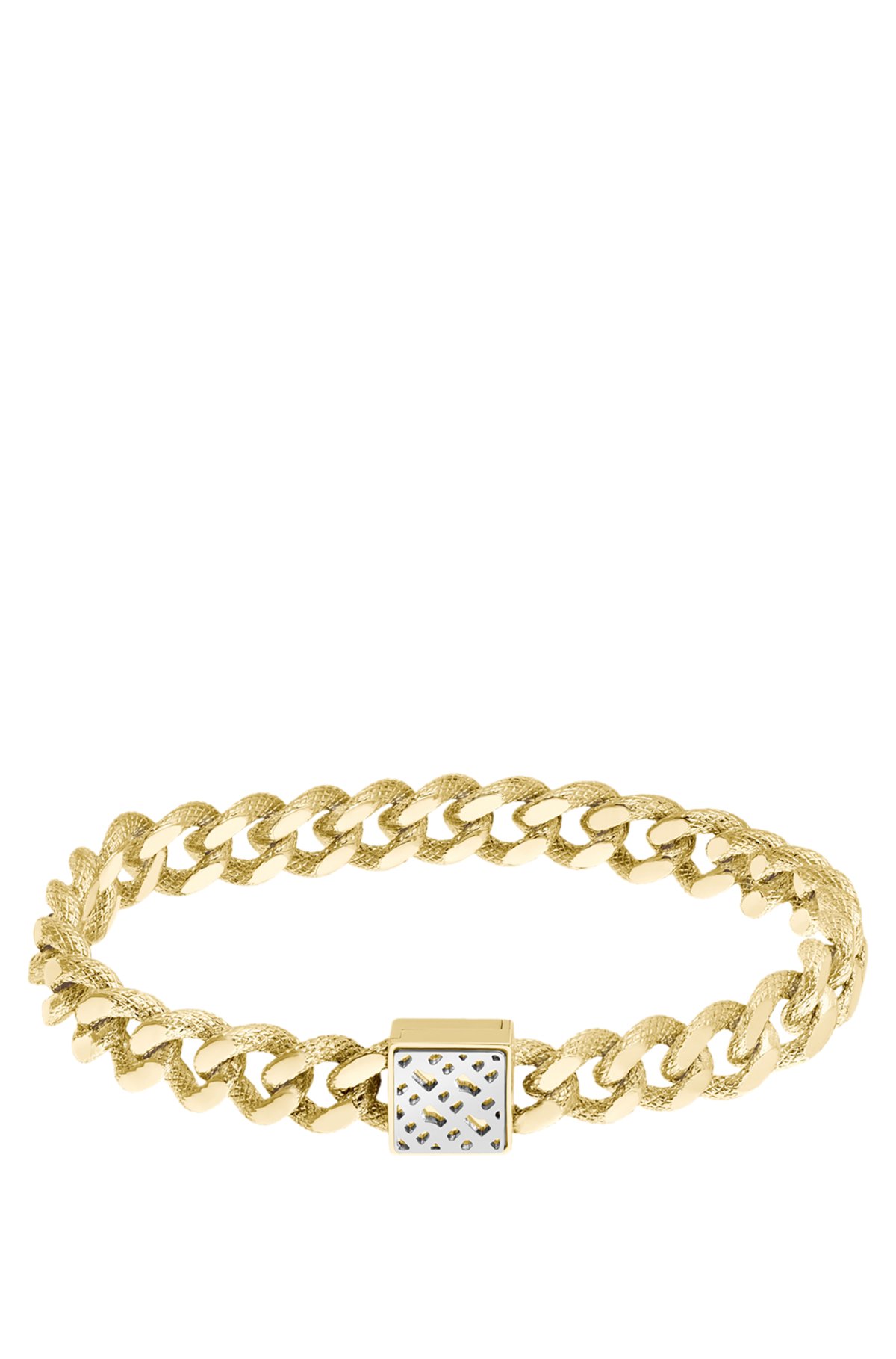 BOSS - Yellow-gold-effect curb-chain bracelet with monogram square