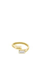 Goldfarbener Ring mit Baguette-Kristall, Gold