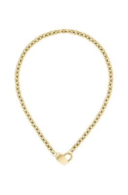 Gold-tone chain necklace with heart pendant, Gold tone