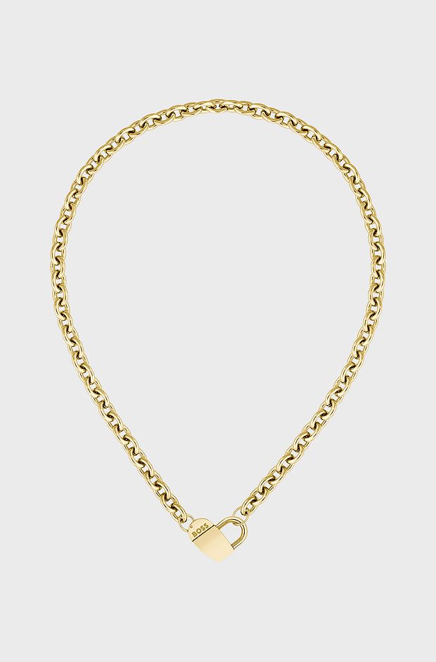 Gold-tone chain necklace with heart pendant, Gold