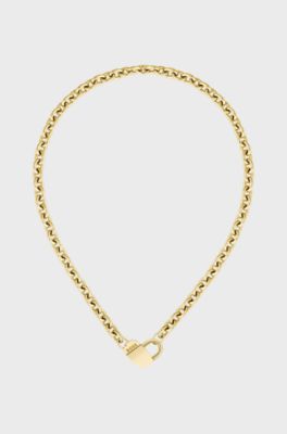 Gold-tone chain necklace with heart pendant, Gold tone