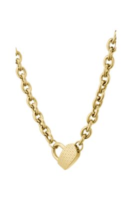 Gold-tone chain necklace with heart pendant, Gold tone