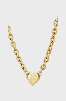 Gold-tone chain necklace with heart pendant, Gold tone