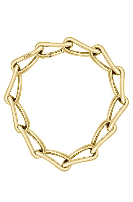 Gold-tone necklace with twisted tubular links, Gold
