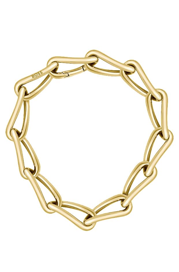 Gold-tone necklace with twisted tubular links, Gold
