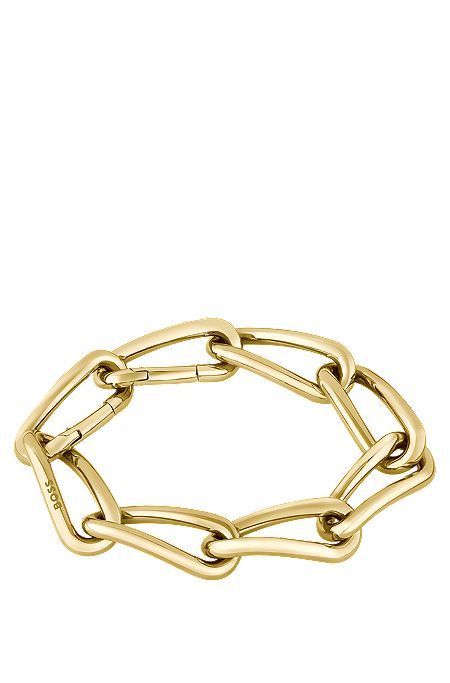 Yellow-gold-effect bracelet with twisted tubular links, Gold