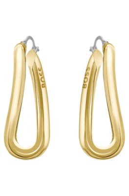 Gold-tone earrings with twisted tubular links, Gold tone