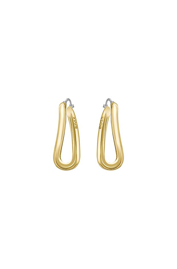 Goldfarbene Ohrringe mit ineinander verdrehten röhrenförmigen Gliedern, Gold