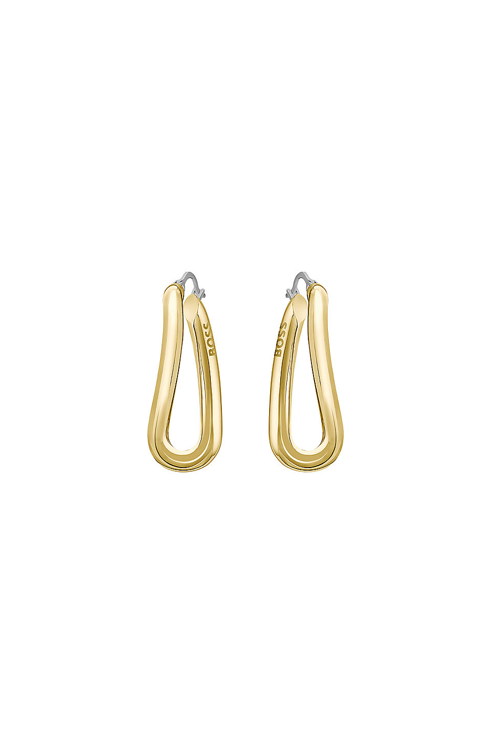 BOSS - Goldfarbene Ohrringe mit ineinander verdrehten röhrenförmigen  Gliedern