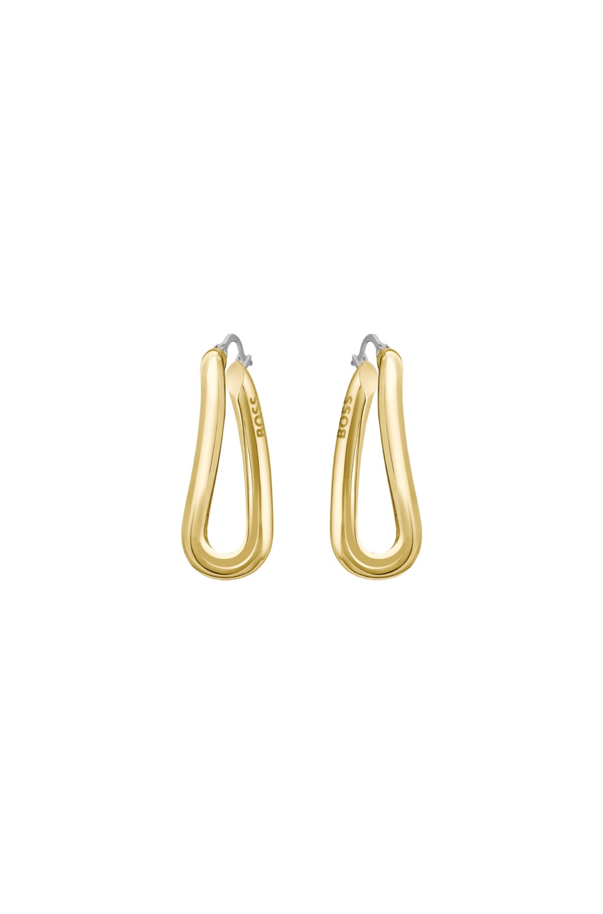 Gold-tone earrings with twisted tubular links, Gold