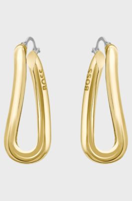 Gold-tone earrings with twisted tubular links, Gold tone