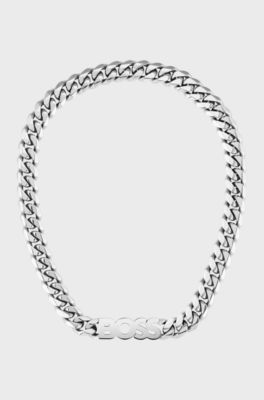Curb-chain necklace with logo plate, Assorted-Pre-Pack