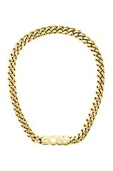 Yellow-gold-effect curb-chain necklace with integrated logo, Gold