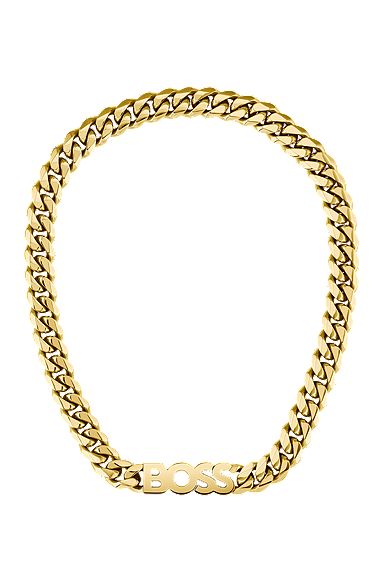 Curb-chain-halskæde med guld-effekt og integreret logo, Guld
