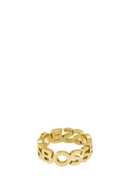 Gold-tone ring with repeat logos, Gold tone
