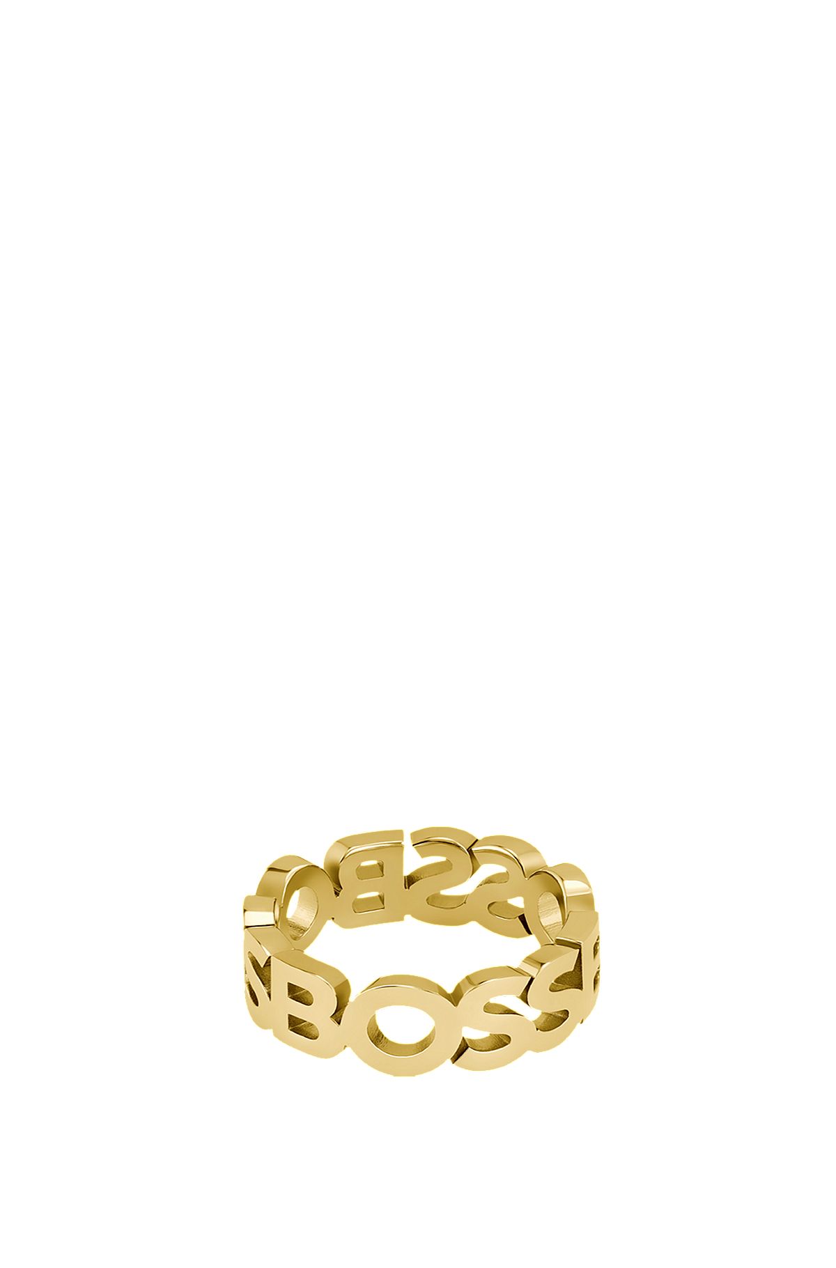 Gold-tone ring with repeat logos, Gold