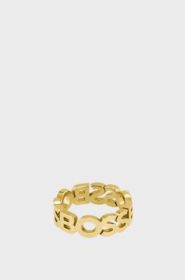 Gold-tone ring with repeat logos, Gold tone